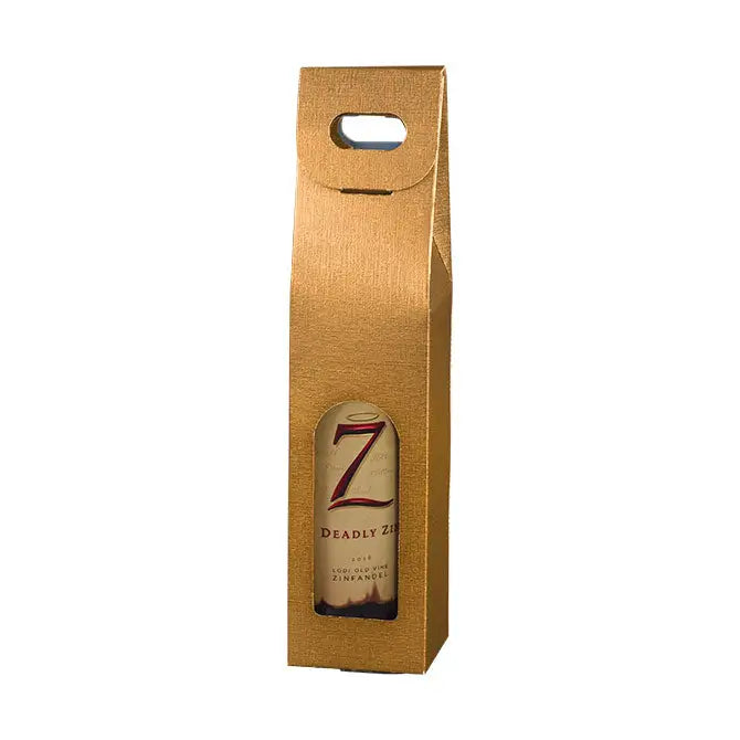 Spun Oro - 1 Bottle Carrier w/ Window - Matte Gold Embossed