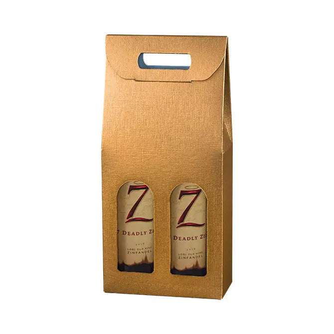 Spun Oro - 2 Bottle Carrier w/ Window - Matte Gold Embossed