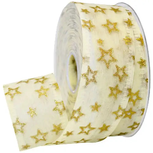 Stellato Glitter Wired Ribbon - Creme Gold - Single Roll