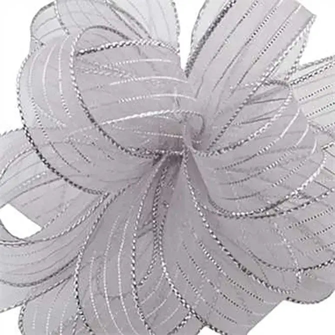 Striped Chiffon Sheer Ribbons - 5/8’’ X 50 Yds / Silver