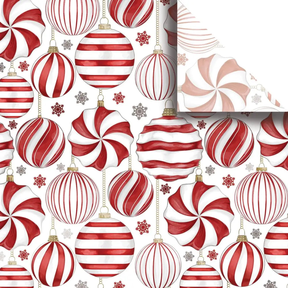 Tissue - Printed - Red & White Ornaments (Recycled Fiber)