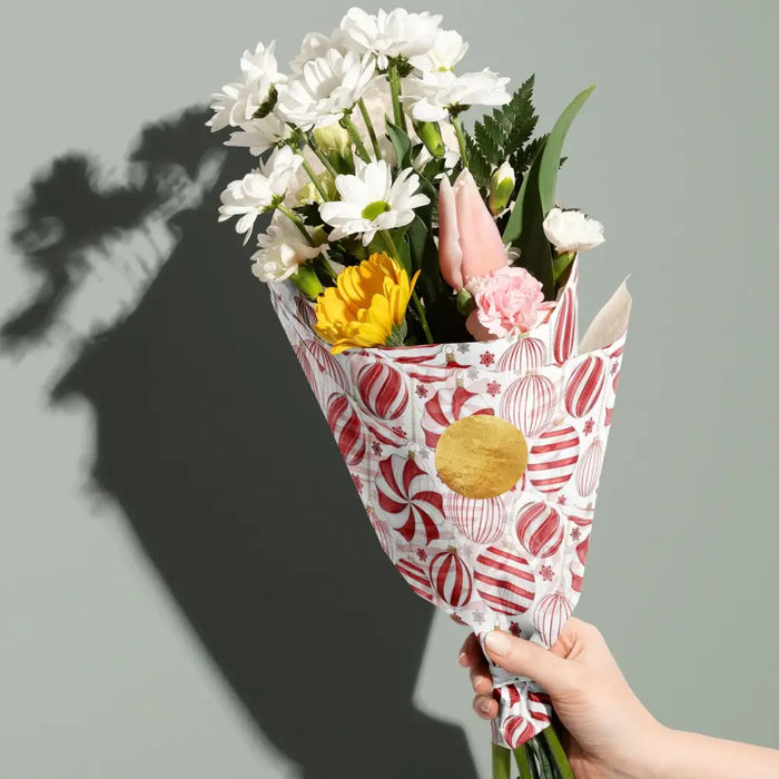 Tissue - Printed - Red & White Ornaments (Recycled Fiber)
