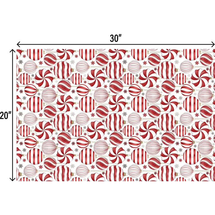 Tissue - Printed - Red & White Ornaments (Recycled Fiber)