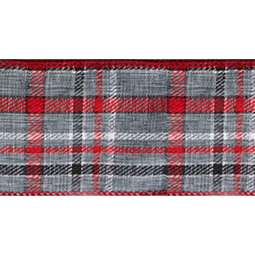 Trend Red Gray Plaid Wired Ribbon - 7753.60/10-631