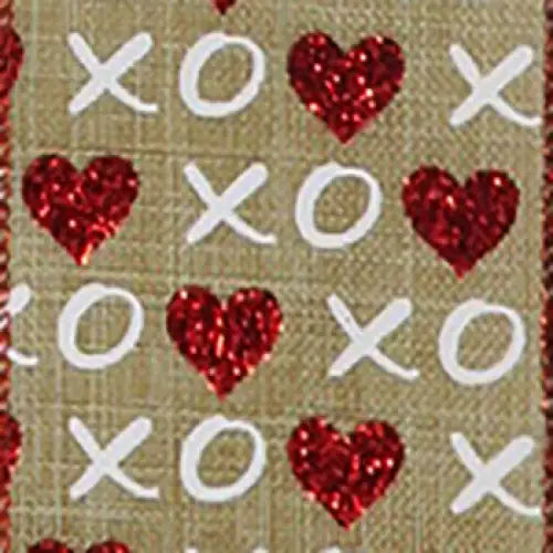 Wired Glittered Valentines Ribbon - Hugs And Kisses