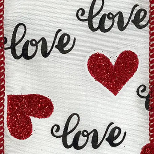 Wired Glittered Valentines Ribbon - Love Letters