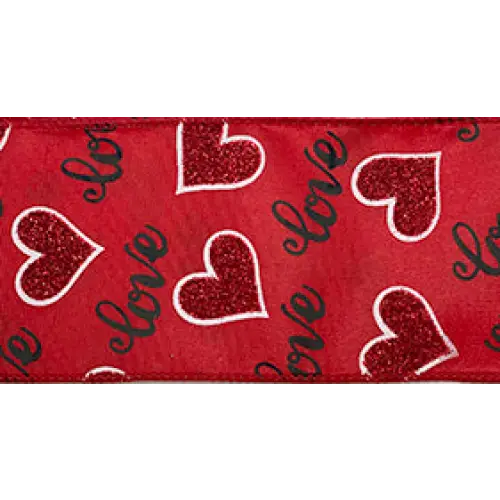 Wired Glittered Valentines Ribbon - Love Letters - Single