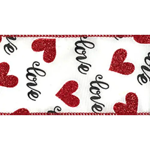 Wired Glittered Valentines Ribbon - Love Letters - Single