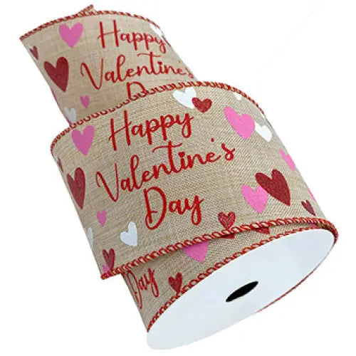 Wired Linen Valentines Ribbon - Happy Love Day - Single