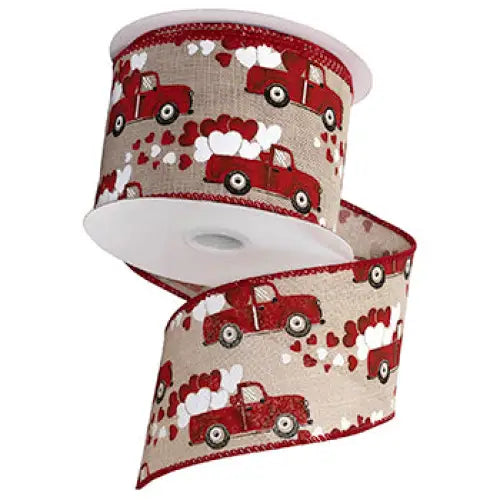 Wired Linen Valentines Ribbon - Valentine Truck - Single