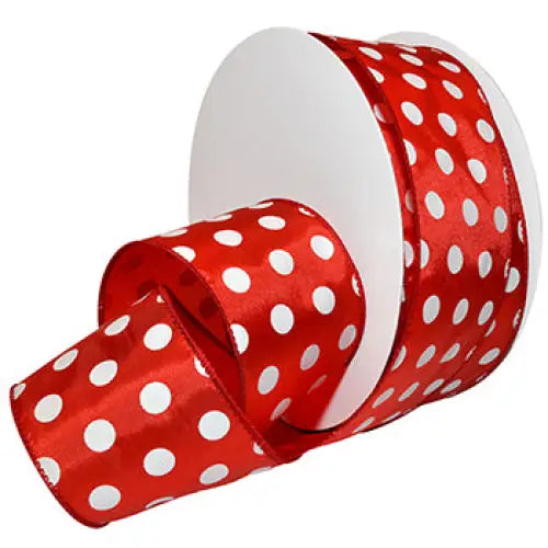 Wired Satin Valentines Ribbon - Holiday Dots - Single Roll