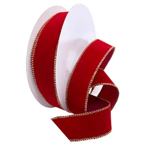 Wired Velvet Valentines Ribbon - Berry Red (Gold Edge)