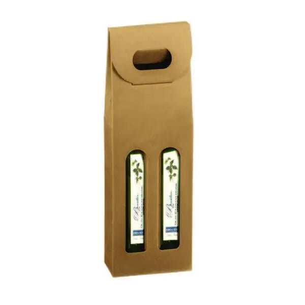 12 oz. Natural Kraft 2 Bottle Olive Oil/Beer Carrier - 5-1/8 x 2-1/2 x 13-1/4  (375 ml)  50/cs - Mac Paper Supply