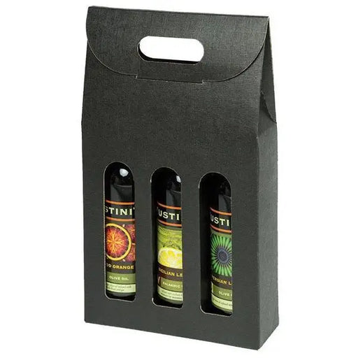 12 oz. Nero 3 Bottle Olive Oil/Beer Carrier - 7-7/8 x 2-1/2 x 13-1/4  (375 ml)  50/cs - Mac Paper Supply