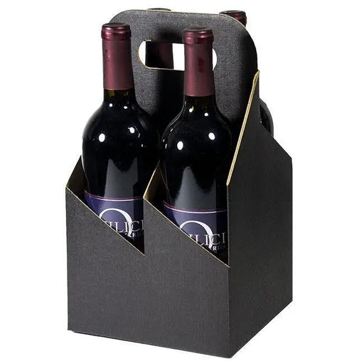 4 bottle Wine Carrier - Open Style - Seta Nero (Black Linen) Finish - 7" x 7" x 13-3/4"   (750mL)   30/ctn - Mac Paper Supply