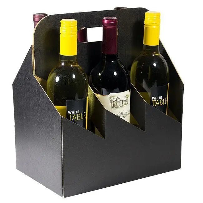 6 bottle Wine Carrier - Open Style - Seta Nero (Black Linen) Finish - 10-5/8" x 7" x 13-3/4"  (750mL)   30/ctn - Mac Paper Supply