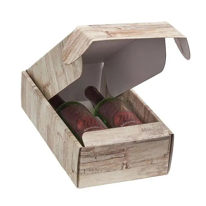Barn Wood - 2 Bottle Box - Wood Design 7-1/4 x 3-1/2 x 13-3/8    30/ctn - Mac Paper Supply