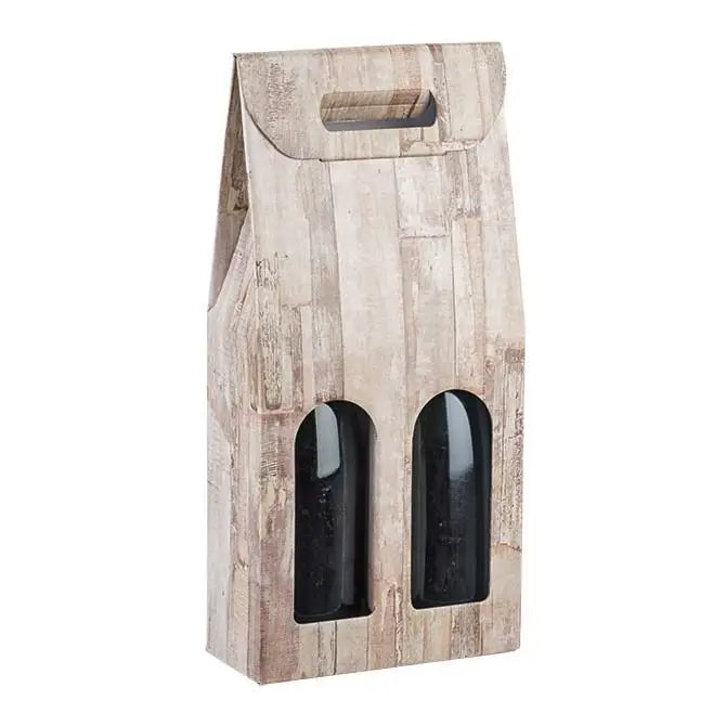 Barn Wood - 2 Bottle Carrier - Wood Design   7 x 3-1/2 x 15   30/cs - Mac Paper Supply