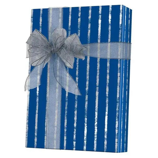 Gift Wrap - Bands of Silver/Navy/Kraft - Mac Paper Supply