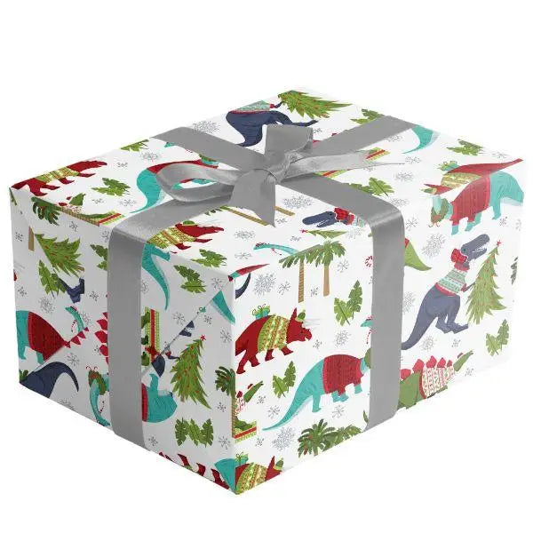 Gift Wrap - Christmas Dinosaur  (Recycled Fiber) - Mac Paper Supply