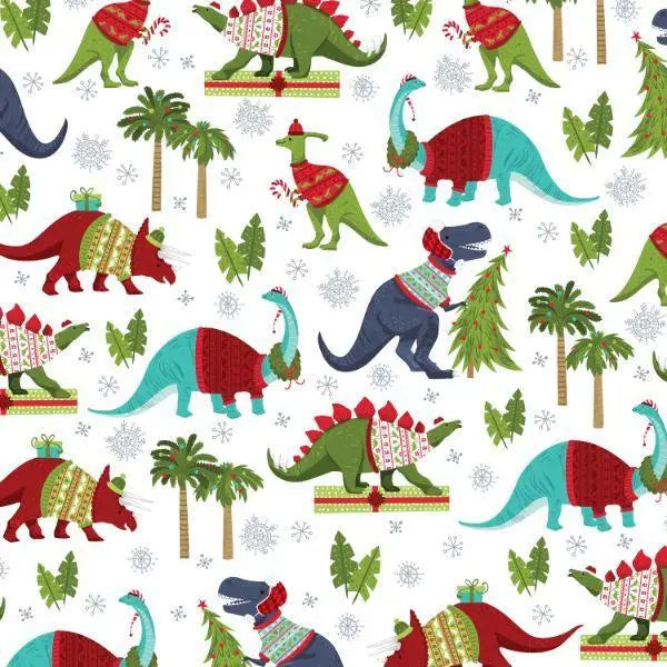Gift Wrap - Christmas Dinosaur  (Recycled Fiber) - Mac Paper Supply