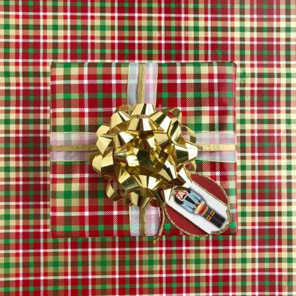 Gift Wrap - Christmas Plaid -  Metalic Gold Highlight - Mac Paper Supply