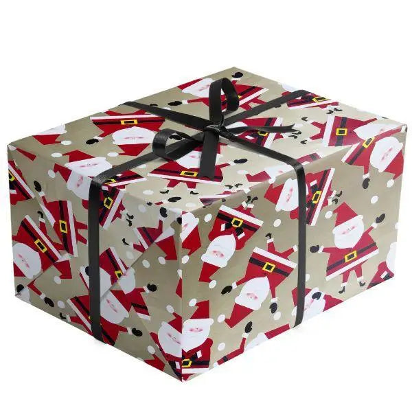 Gift Wrap - Dancing Santa Gold (100% Recycled) - Mac Paper Supply