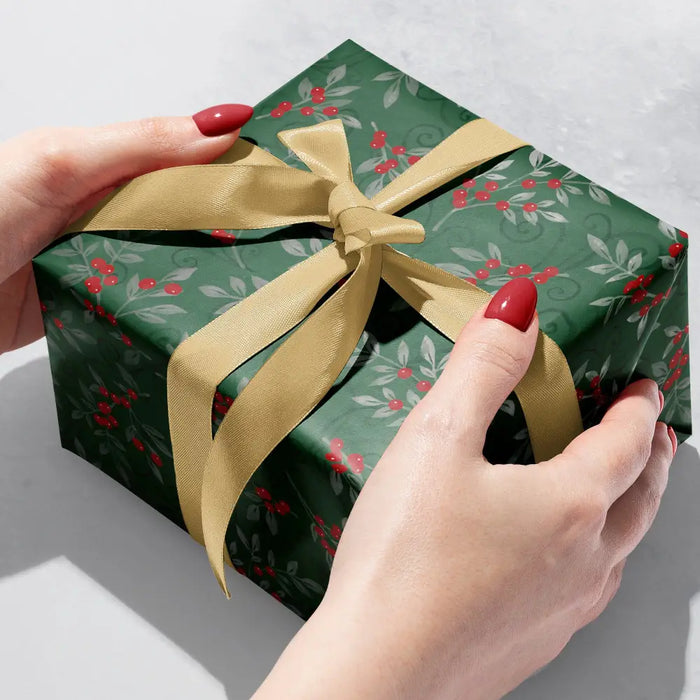 Gift Wrap - Holiday Floral Green (Recycled Fiber) - QR 24 x 