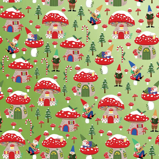 Gift Wrap - Holiday Gnomes - Metallic Green Highlight - 