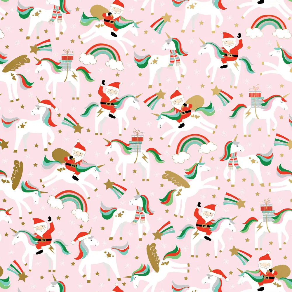 Gift Wrap - Merry Unicorns Pink (Recycled Fiber) - 