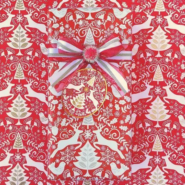 Gift Wrap - Red Scandinavian (Recycled Fiber) - Mac Paper Supply