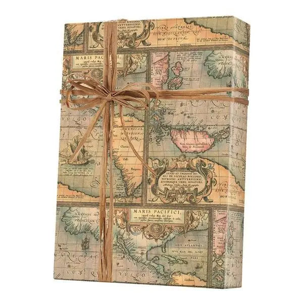 Gift Wrap - World Map/Kraft - Mac Paper Supply