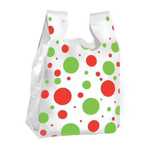 Holiday Dots T-Shirt Bag | 1000/Carton - Mac Paper Supply