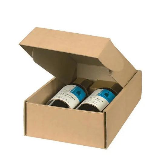 Natural Kraft - 2 Bottle Box - with inserts 7-1/4 x 3-1/2 x 13-3/8    30/ctn - Mac Paper Supply