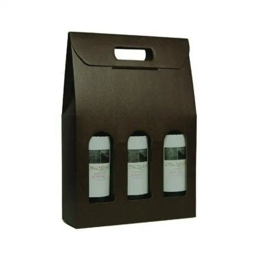 Pelle Marrone - 3 bottle carrier Chocolate Pebble 10-5/8 x 3-1/2 x 15     30/cs - Mac Paper Supply