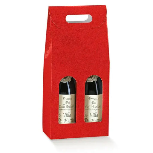 Pelle Rosso- 2 Bottle Carrier - Red Pebble Embossed  7 x 3-1/2 x 15     30/cs - Mac Paper Supply