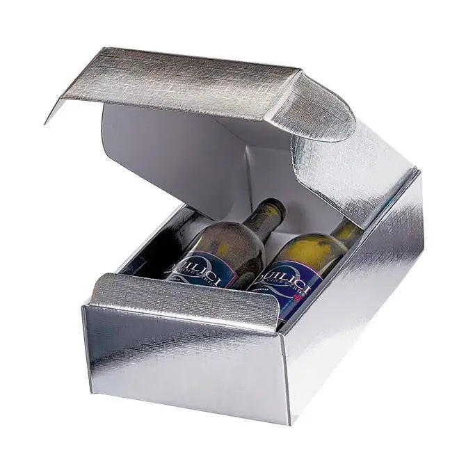Seta Argento - 2 Bottle Box - Silver Linen Foil Embossed  7-1/4 x 3-1/2 x 13-3/8 30/ctn - Mac Paper Supply