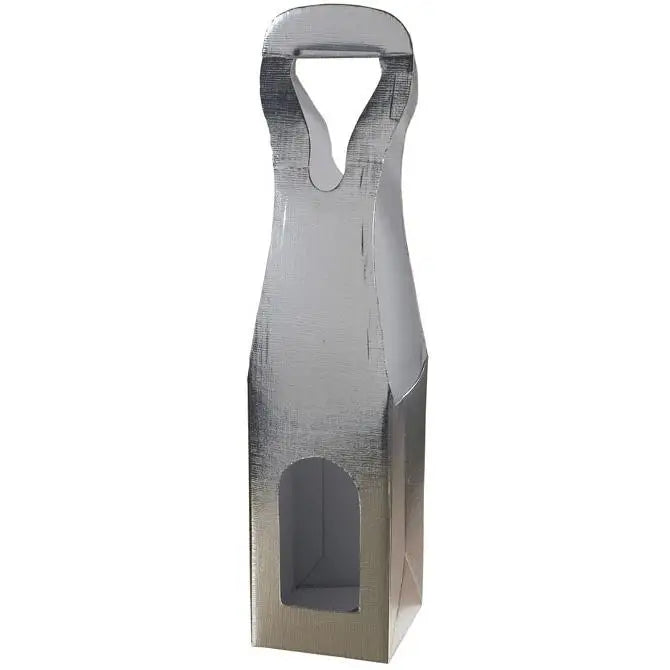 Seta Argento - Sculpted 1 Bottle Carrier - Silver Embossed 3-1/2 x 3-1/2 x 15    100/ctn - Mac Paper Supply