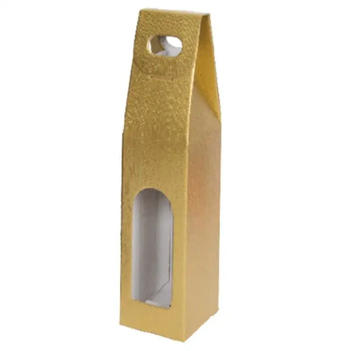 Seta Oro - 1 Bottle Carrier - Matte Gold Linen Embossed  3-1/2 x 3-1/2 x 15    50/cs - Mac Paper Supply
