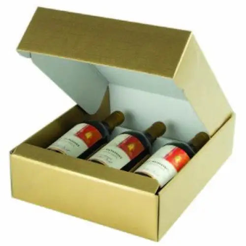 Seta Oro - 3 Bottle Box - Matte Gold Embossed 11 x 3-1/2 x 13-3/8     30/ctn - Mac Paper Supply