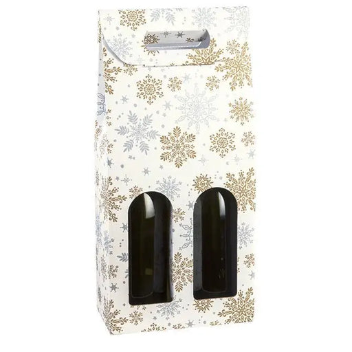 Snowflake - 2 Bottle Carrier - Linen Embossed  7 x 3-1/2 x 15  30/ctn - Mac Paper Supply